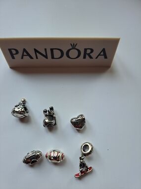 Pandora Charms (5) And 1 Silver Football.